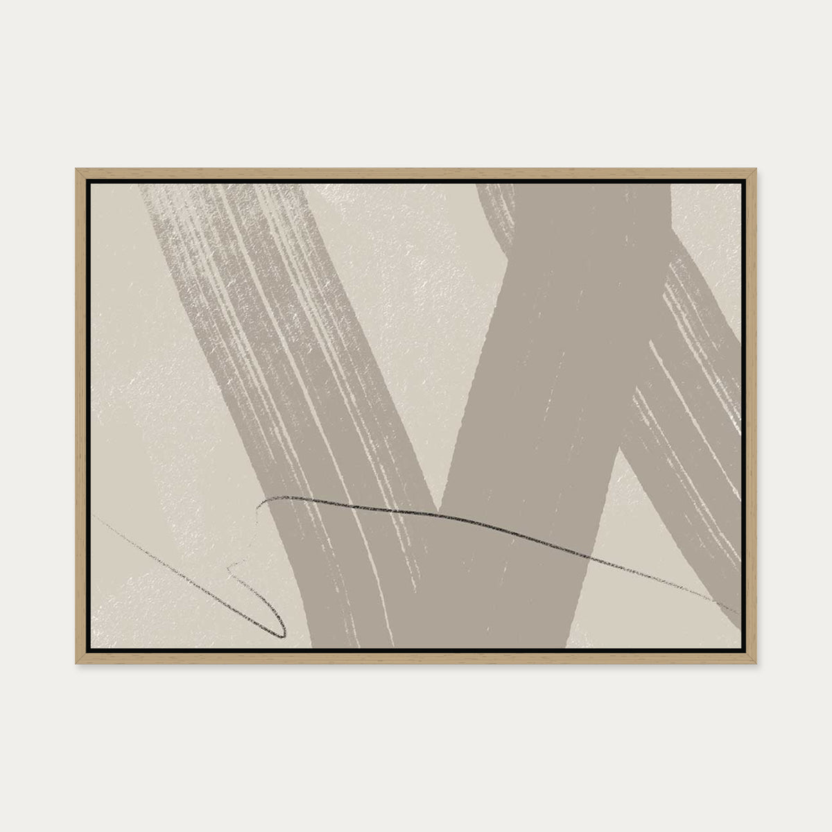 Neutral Brush Marks Canvas Art — 50 x 70 cm — Oak Frame