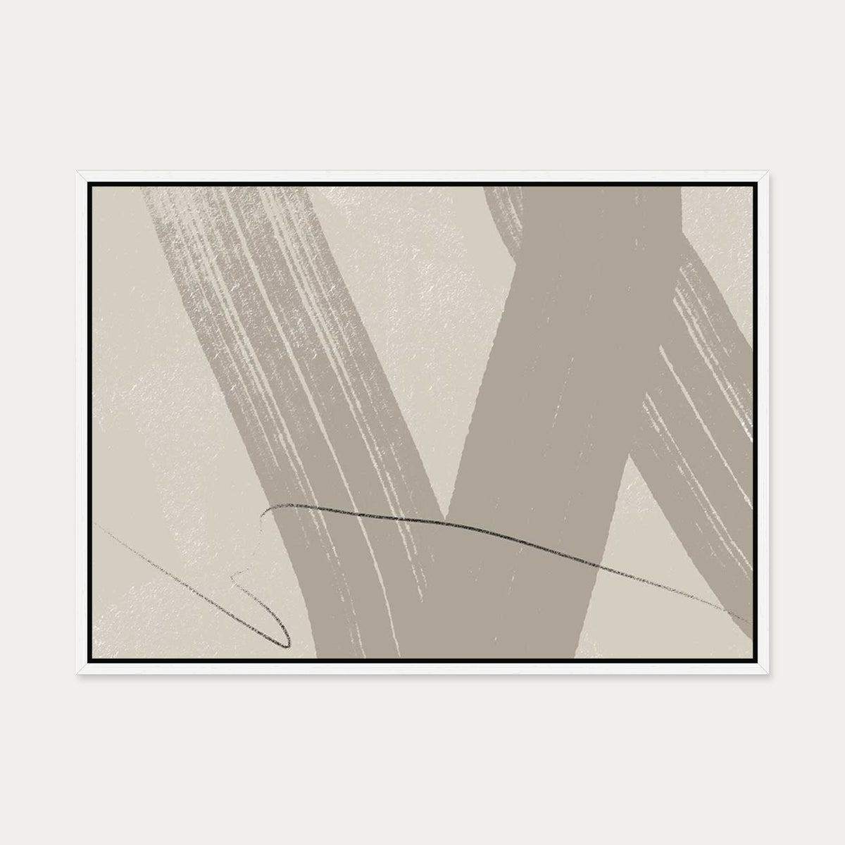 Neutral Brush Marks Canvas Art — 50 x 70 cm — White Frame