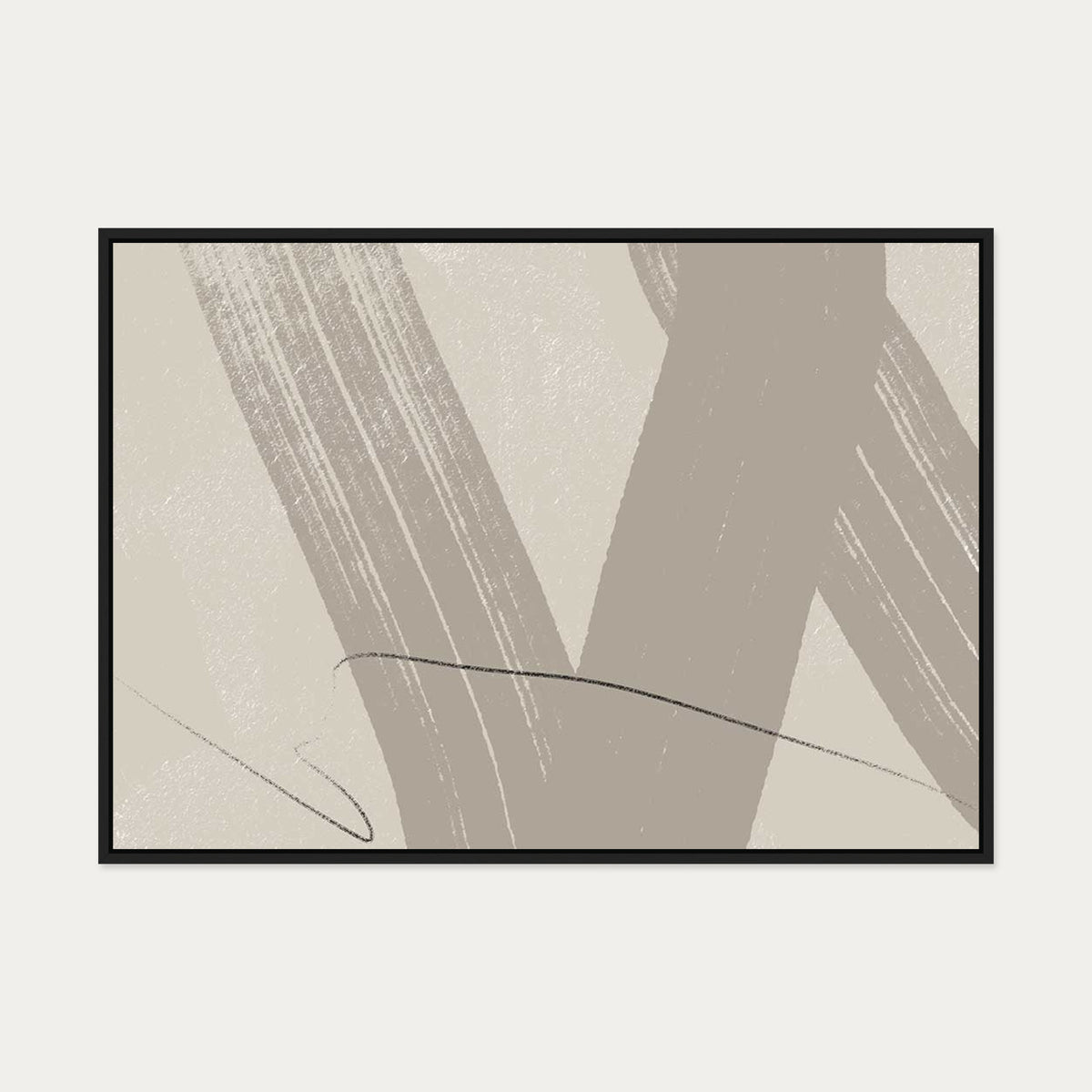 Neutral Brush Marks Canvas Art — 70 x 100 cm — Black Frame