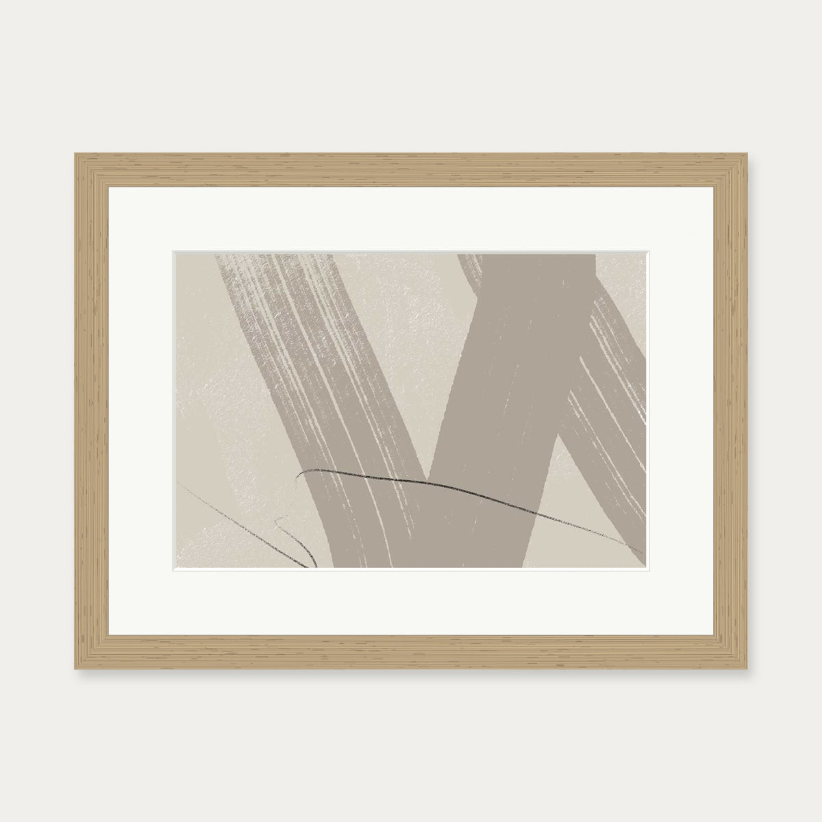 Neutral Brush Marks Art Print — 30 x 40 cm — Oak Frame