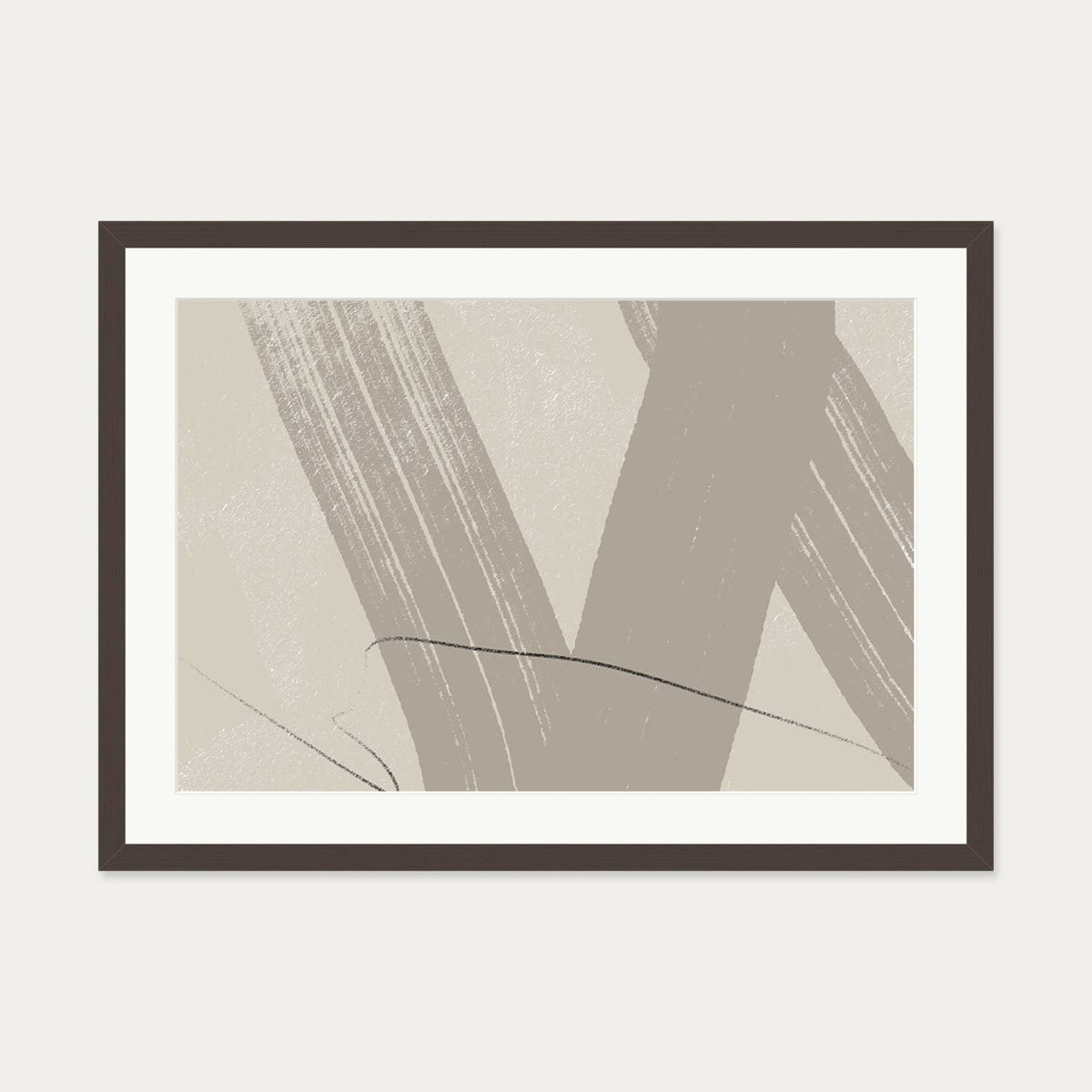 Neutral Brush Marks Art Print — 50 x 70 cm — Brown Frame