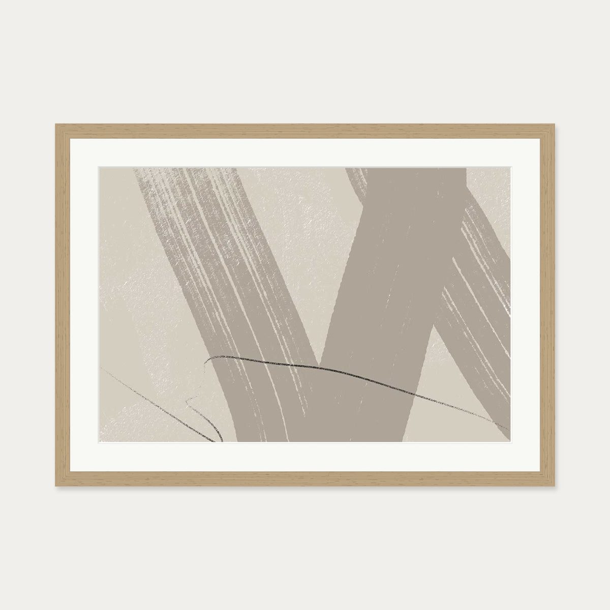 Neutral Brush Marks Art Print — 50 x 70 cm — Oak Frame