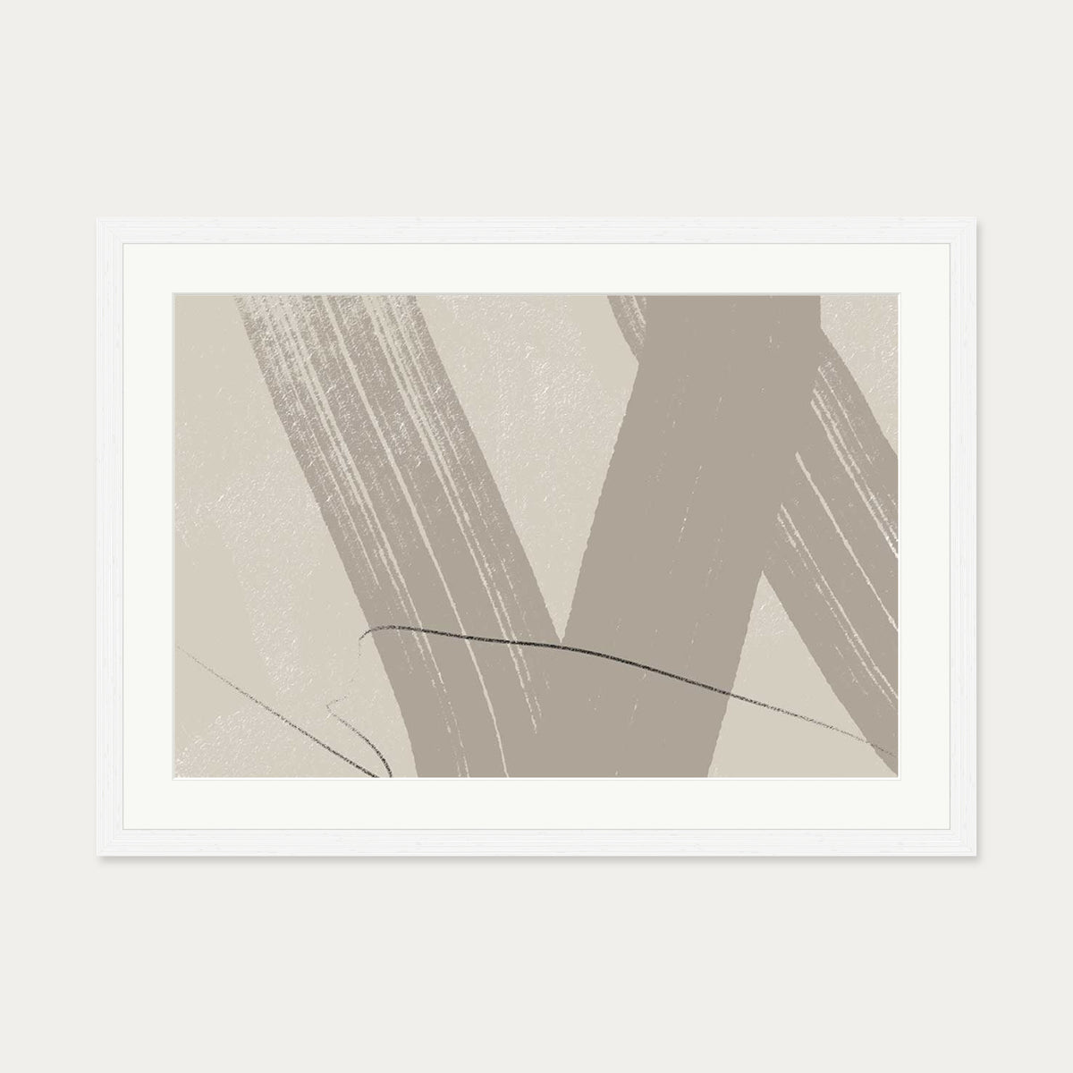 Neutral Brush Marks Art Print — 50 x 70 cm — White Frame