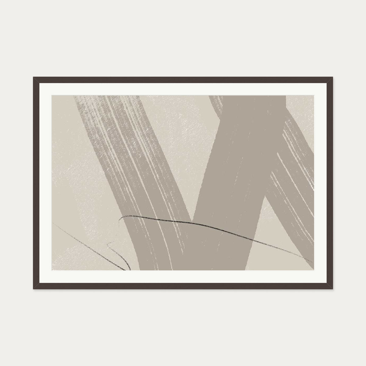 Neutral Brush Marks Art Print — 70 x 100 cm — Brown Frame