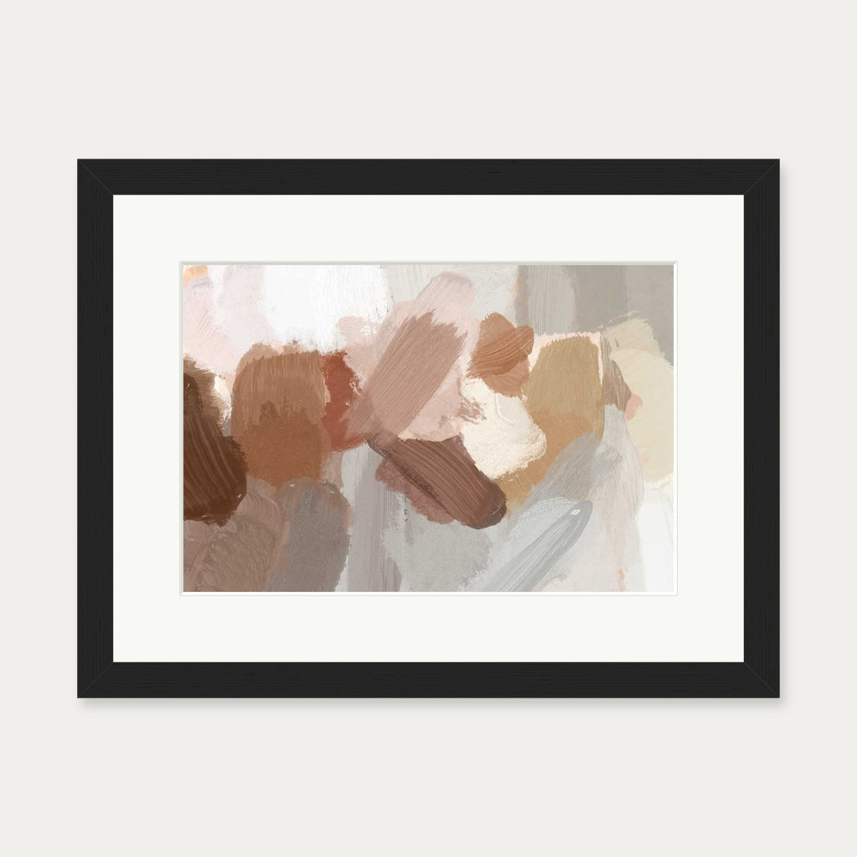 Neutral Brush Strokes Art Print — 30 x 40 cm — Black Frame