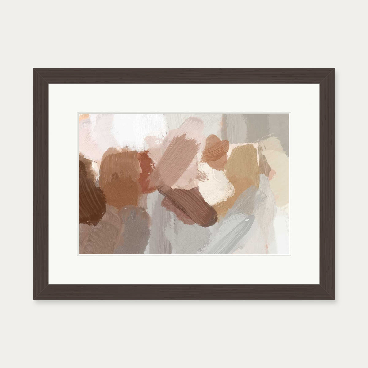 Neutral Brush Strokes Art Print — 30 x 40 cm — Brown Frame