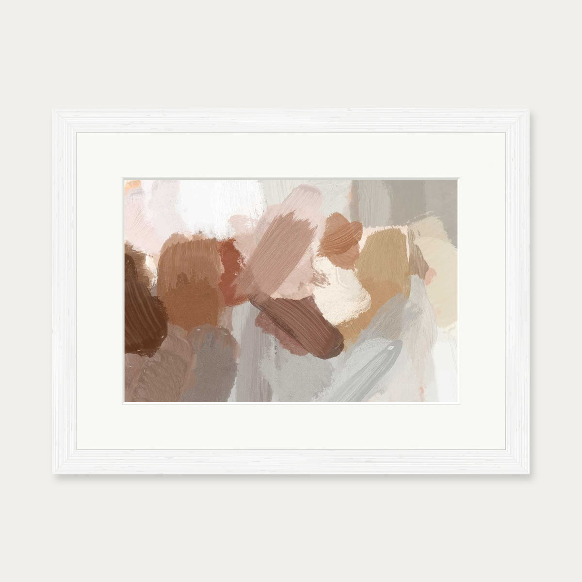 Neutral Brush Strokes Art Print — 30 x 40 cm — White Frame