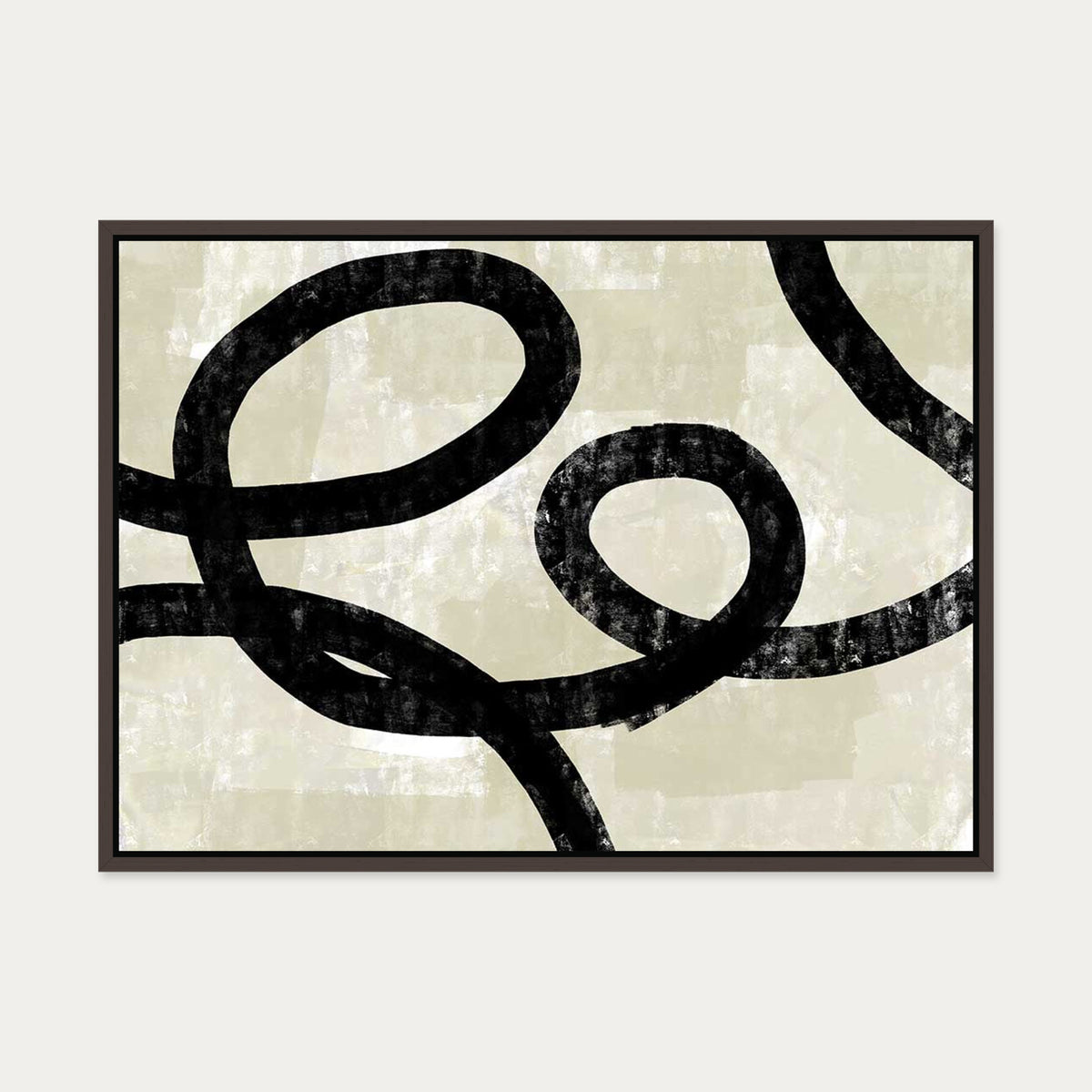 Neutral Curved Lines Canvas Art — 50 x 70 cm — Brown Frame