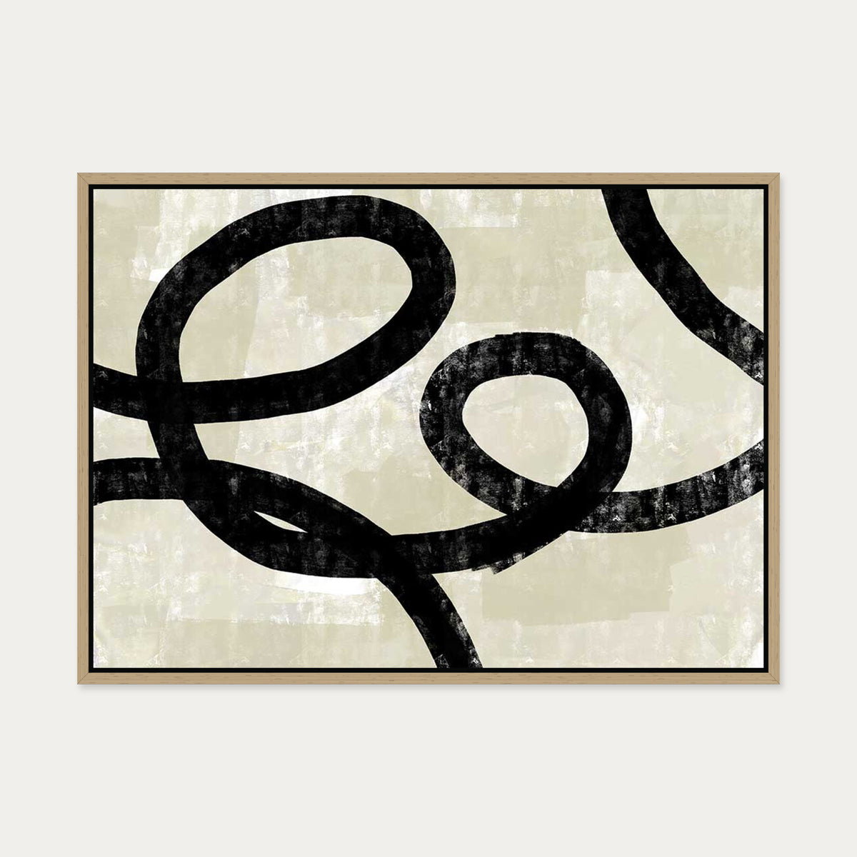 Neutral Curved Lines Canvas Art — 50 x 70 cm — Oak Frame