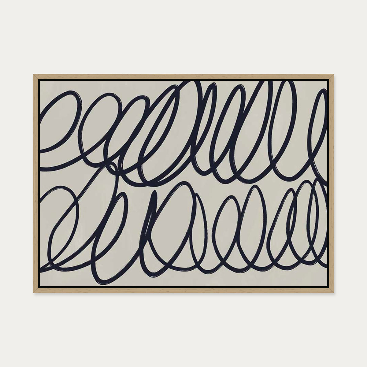 Neutral Curved Lines Canvas Art — 50 x 70 cm — Oak Frame