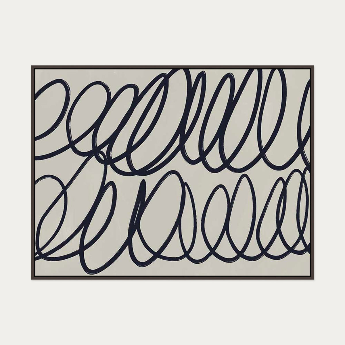 Neutral Curved Lines Canvas Art — 90 x 120 cm — Brown Frame