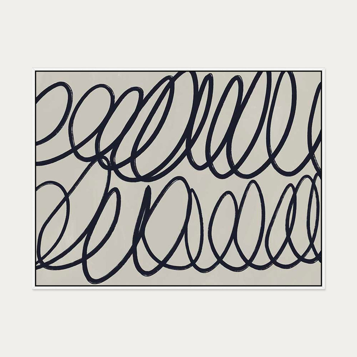 Neutral Curved Lines Canvas Art — 90 x 120 cm — White Frame