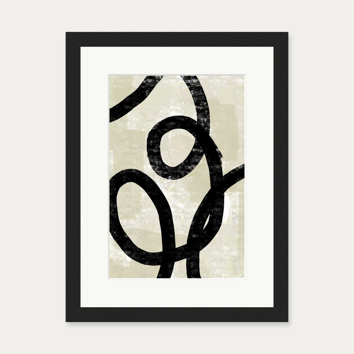 Neutral Curved Lines Art Print — 30 x 40 cm — Black Frame