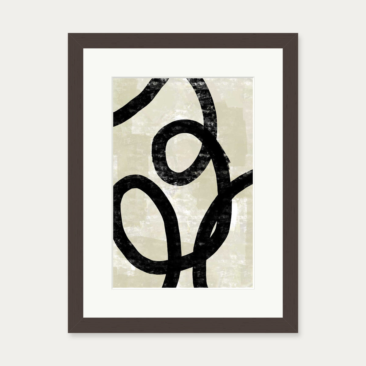 Neutral Curved Lines Art Print — 30 x 40 cm — Brown Frame