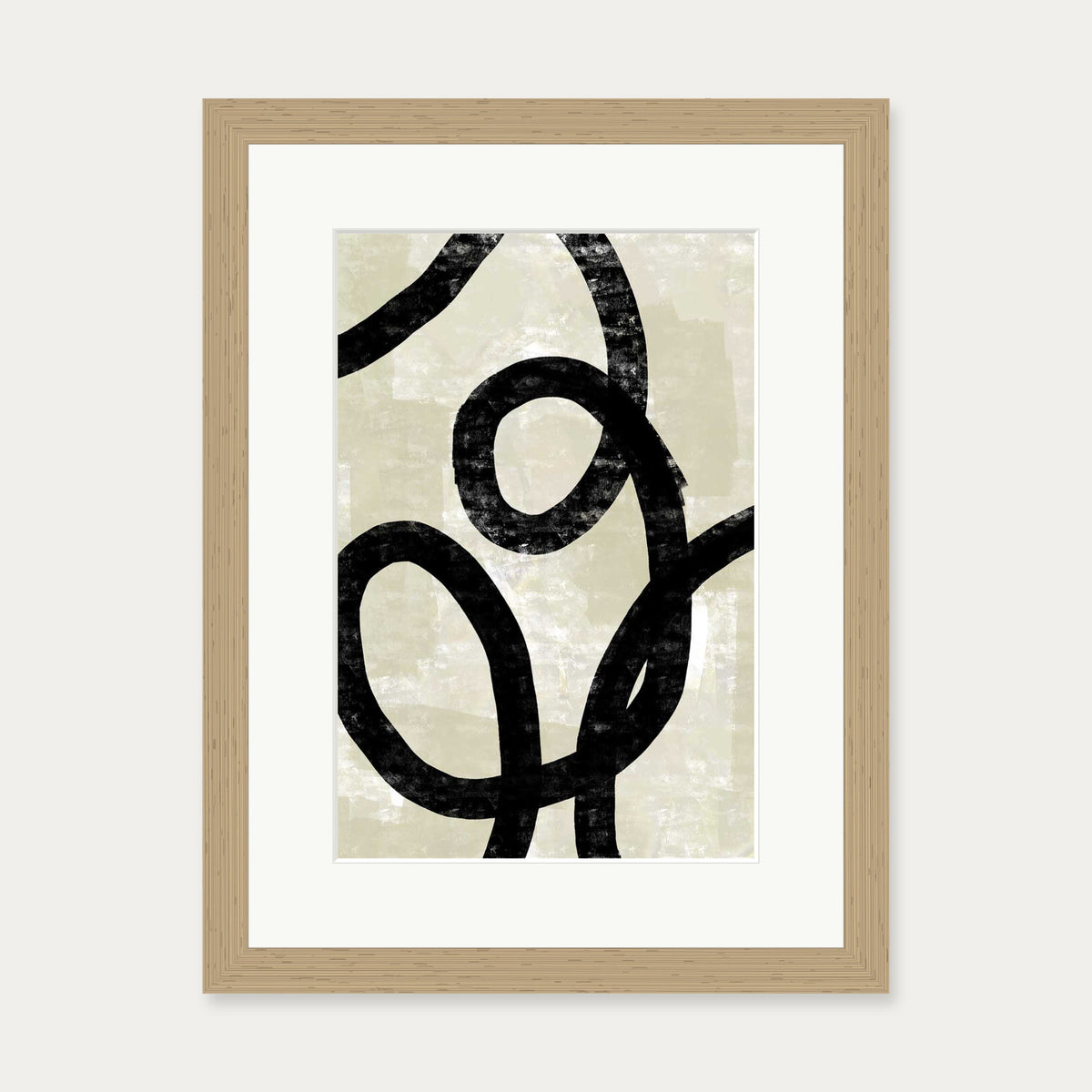 Neutral Curved Lines Art Print — 30 x 40 cm — Oak Frame
