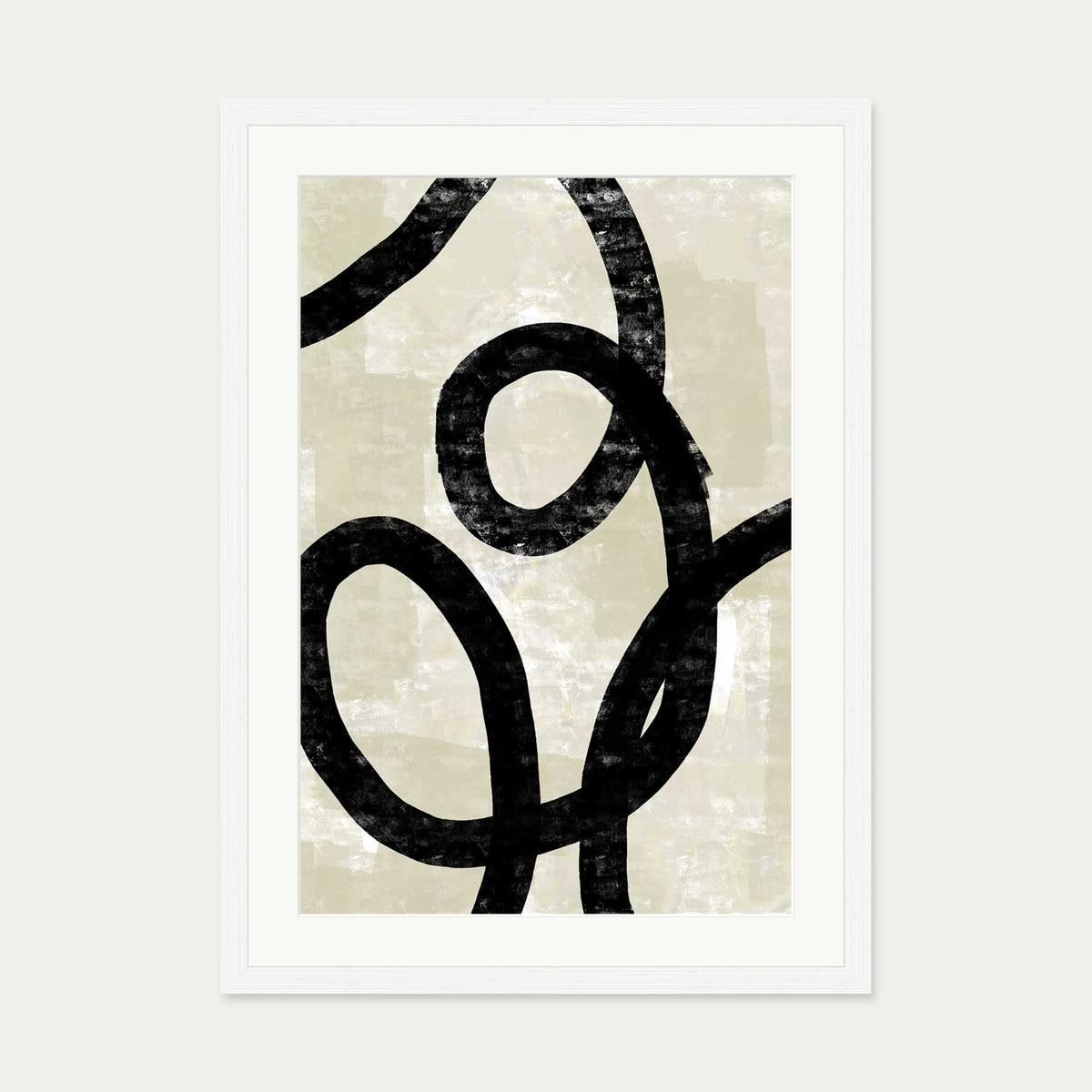 Neutral Curved Lines Art Print — 50 x 70 cm — White Frame