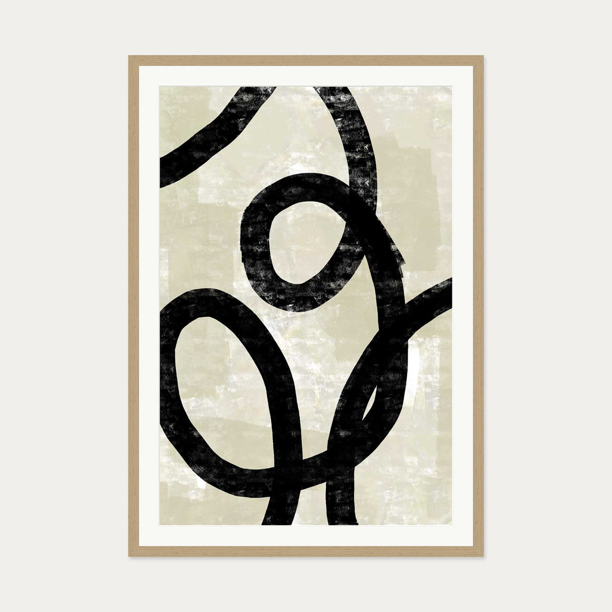 Neutral Curved Lines Art Print — 70 x 100 cm — Oak Frame
