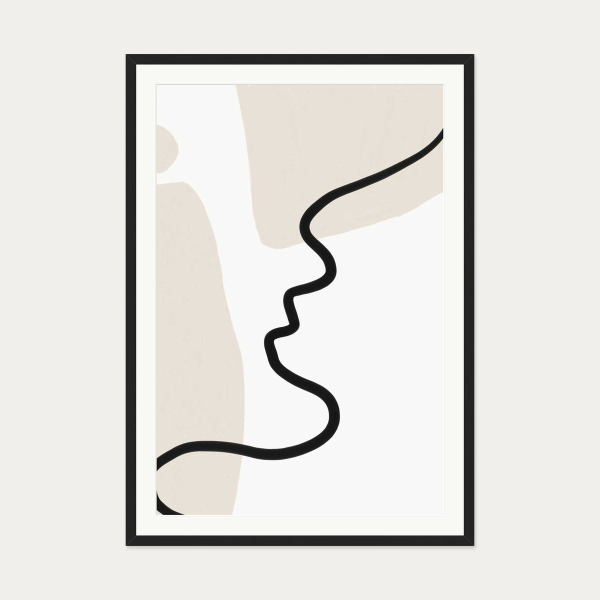 Neutral Figurative Lines Art Print — 70 x 100 cm — Black Frame