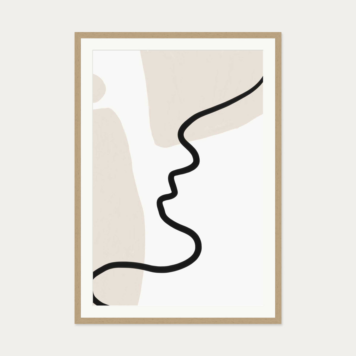 Neutral Figurative Lines Art Print — 70 x 100 cm — Oak Frame