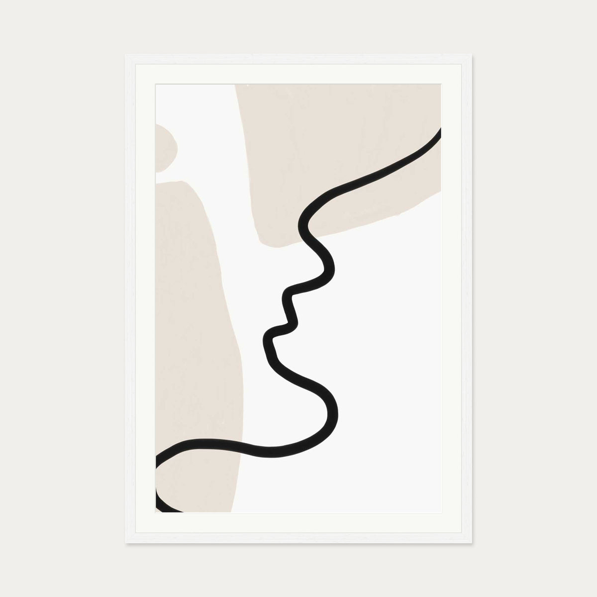 Neutral Figurative Lines Art Print — 70 x 100 cm — White Frame
