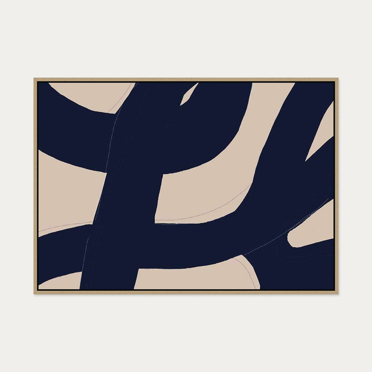 Neutral Loose Lines Canvas Art — 70 x 100 cm — Oak Frame