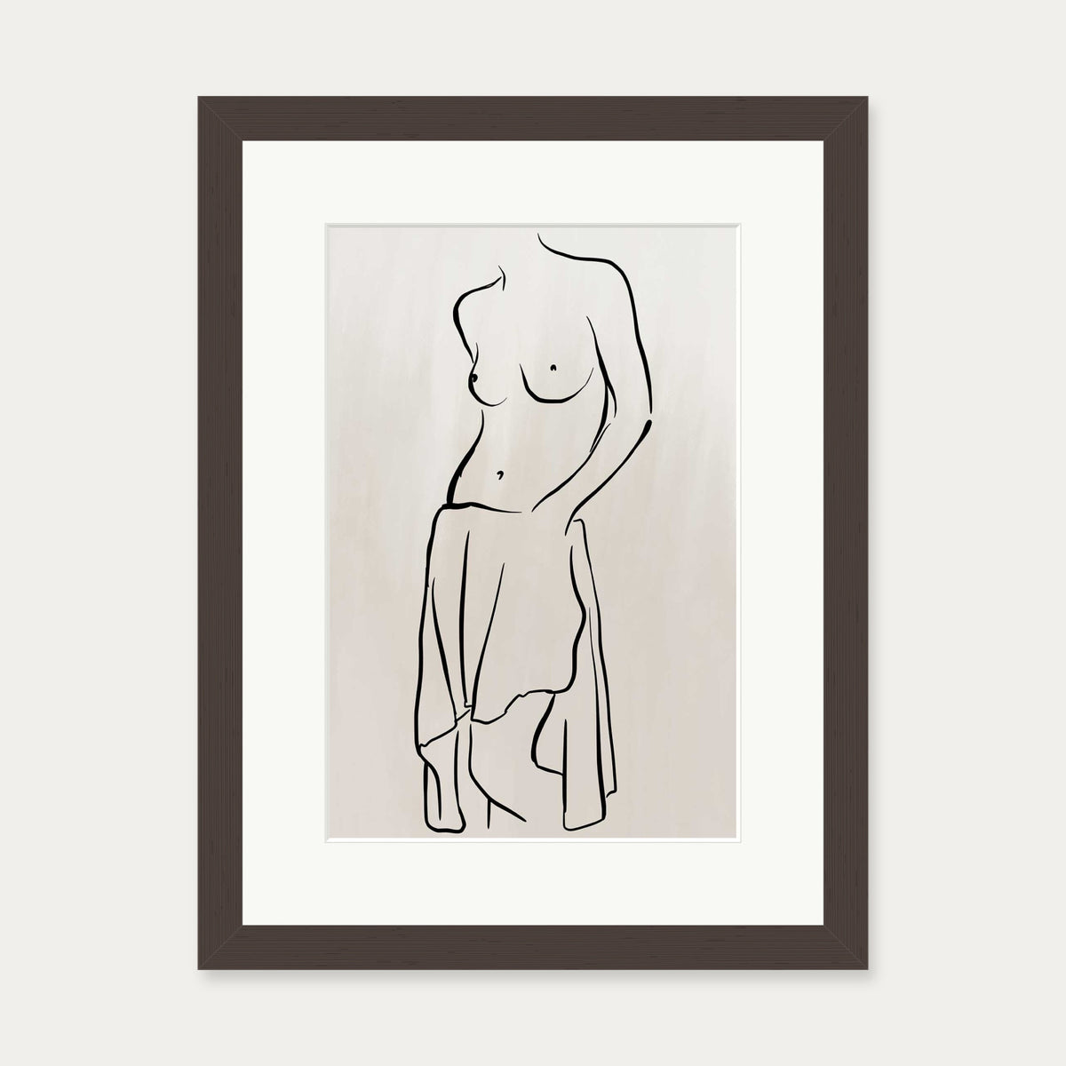 Neutral Nude Figure Line Art Print — 30 x 40 cm — Brown Frame