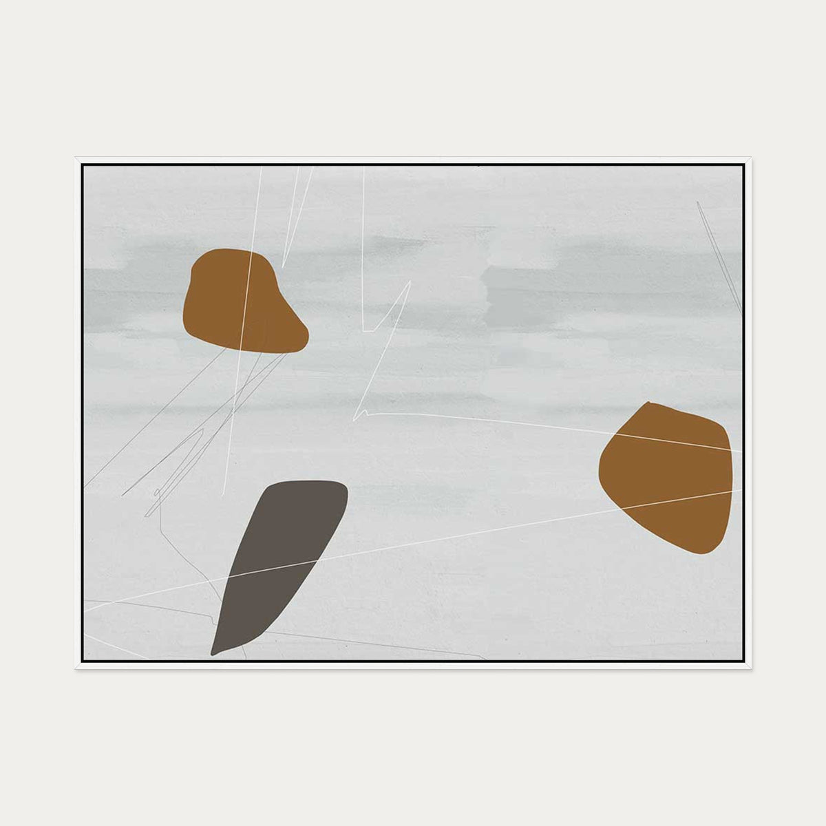Neutral On Brown Abstract Canvas Art — 90 x 120 cm — White Frame