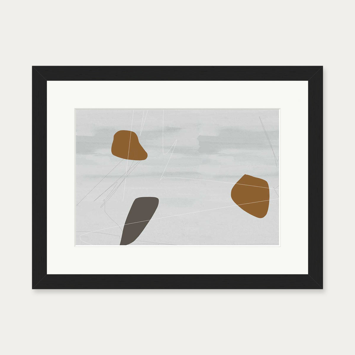 Neutral On Brown Abstract Art Print — 30 x 40 cm — Black Frame