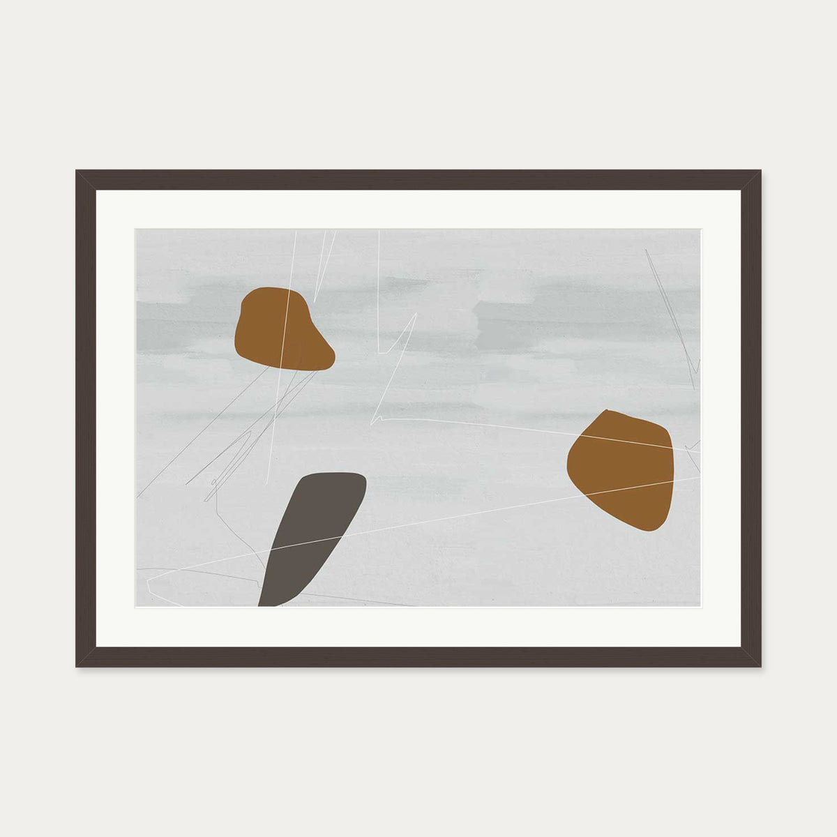 Neutral On Brown Abstract Art Print — 50 x 70 cm — Brown Frame