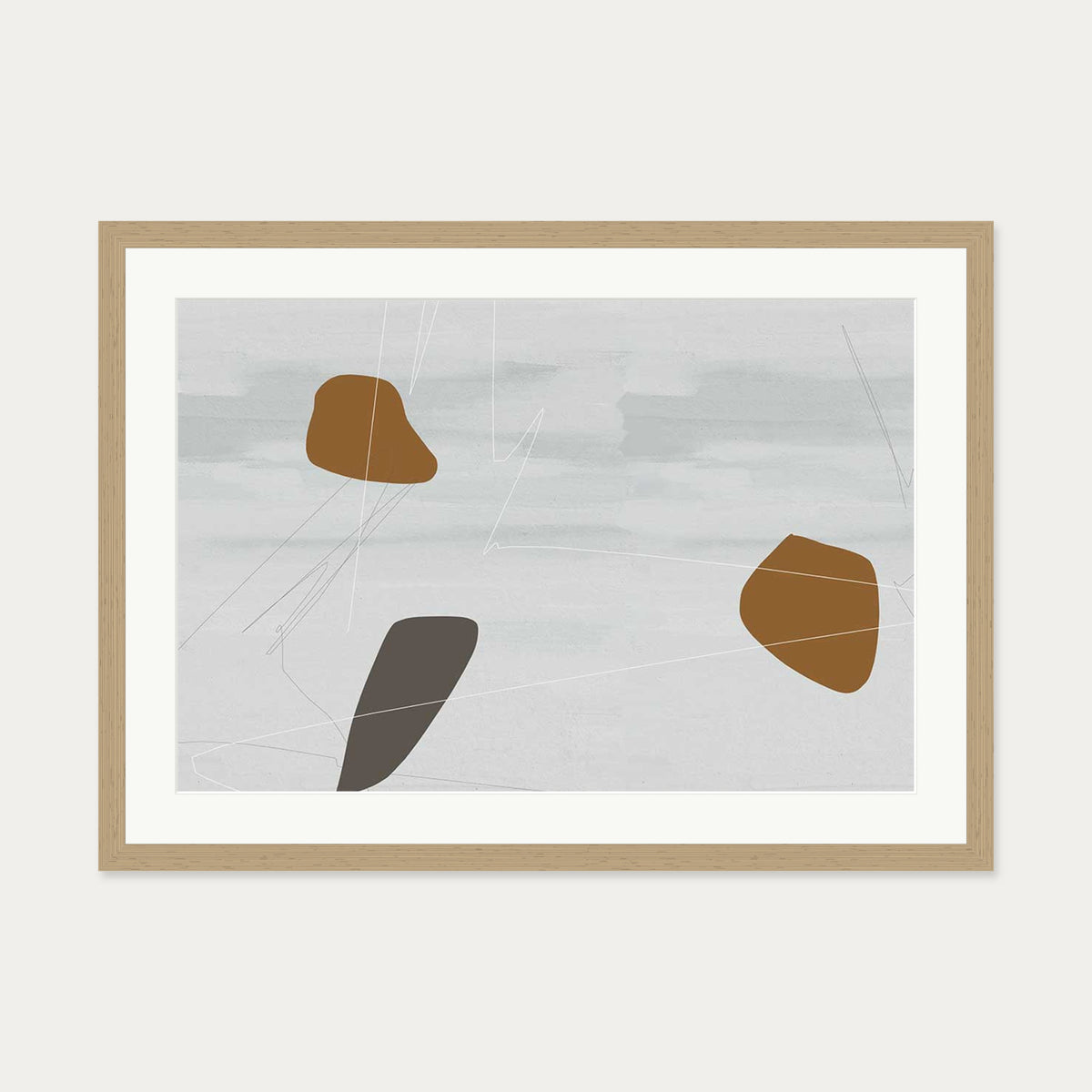 Neutral On Brown Abstract Art Print — 50 x 70 cm — Oak Frame