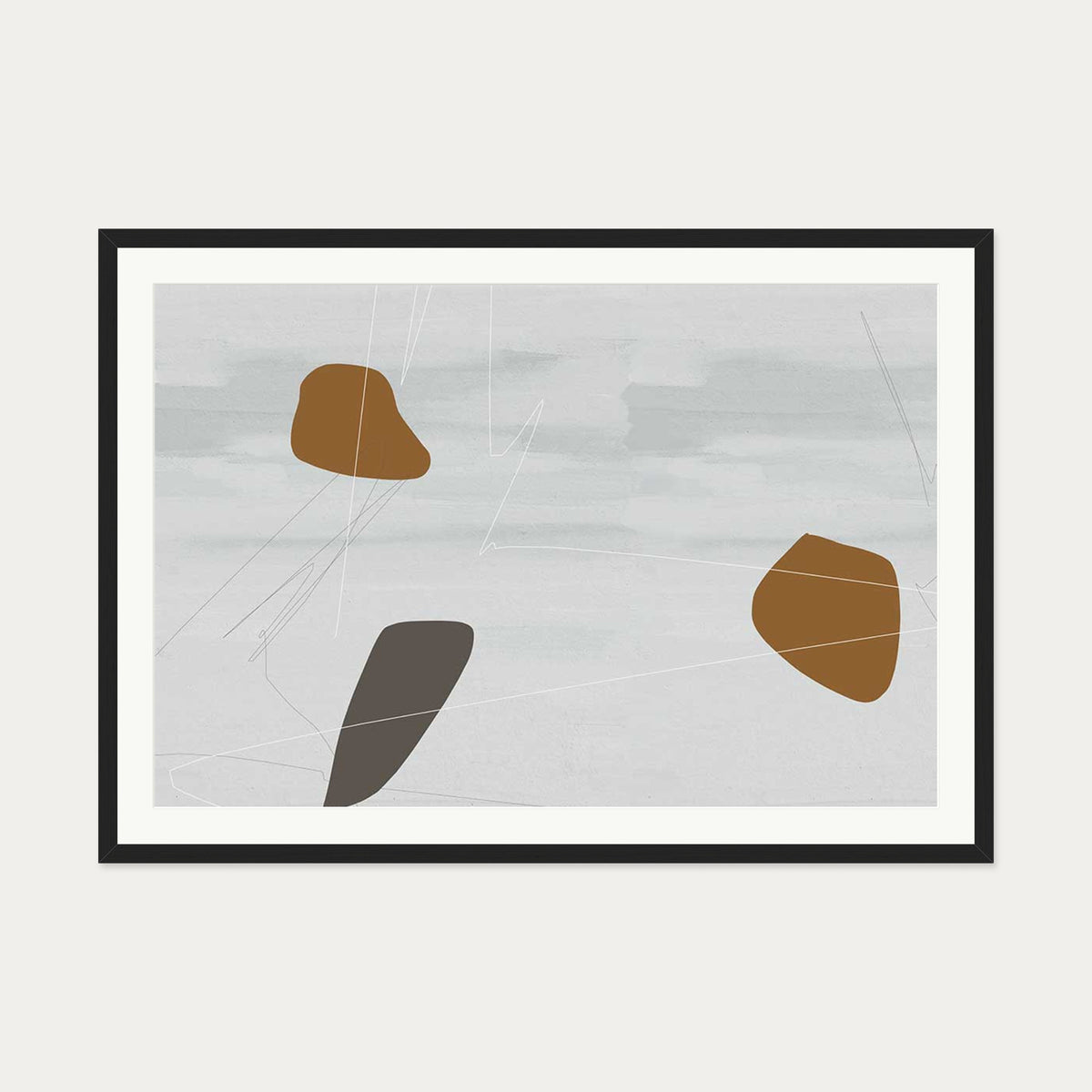 Neutral On Brown Abstract Art Print — 70 x 100 cm — Black Frame