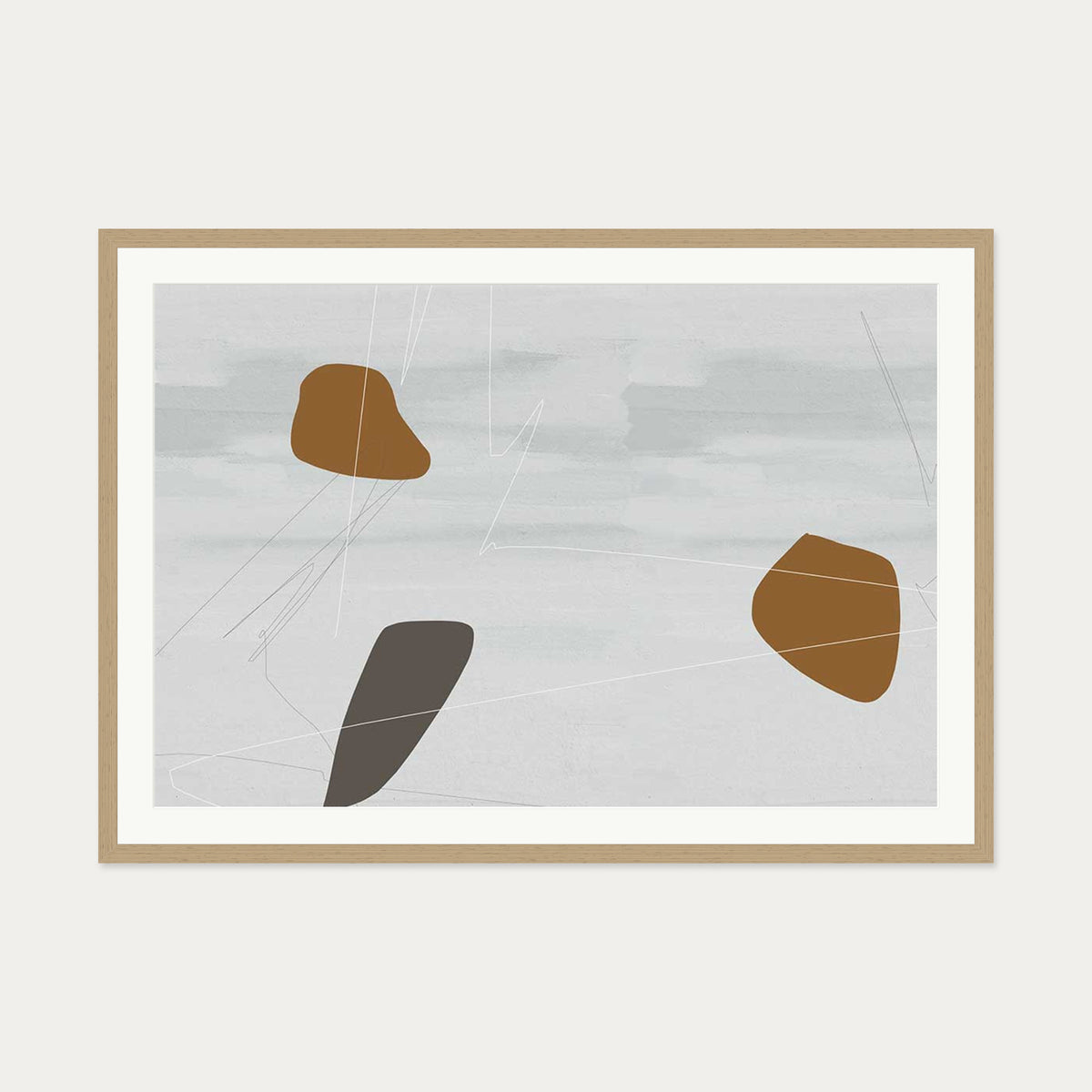 Neutral On Brown Abstract Art Print — 70 x 100 cm — Oak Frame