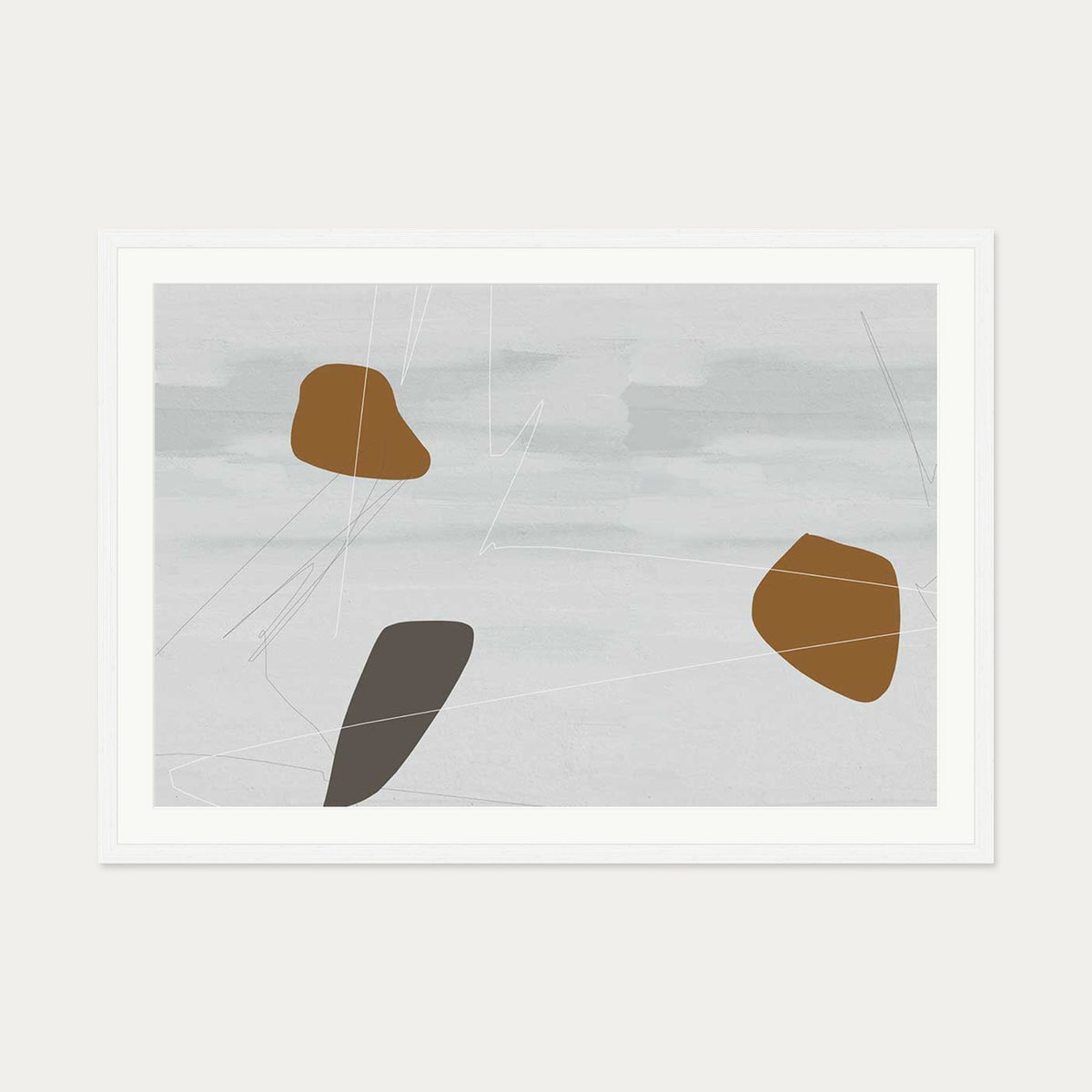 Neutral On Brown Abstract Art Print — 70 x 100 cm — White Frame