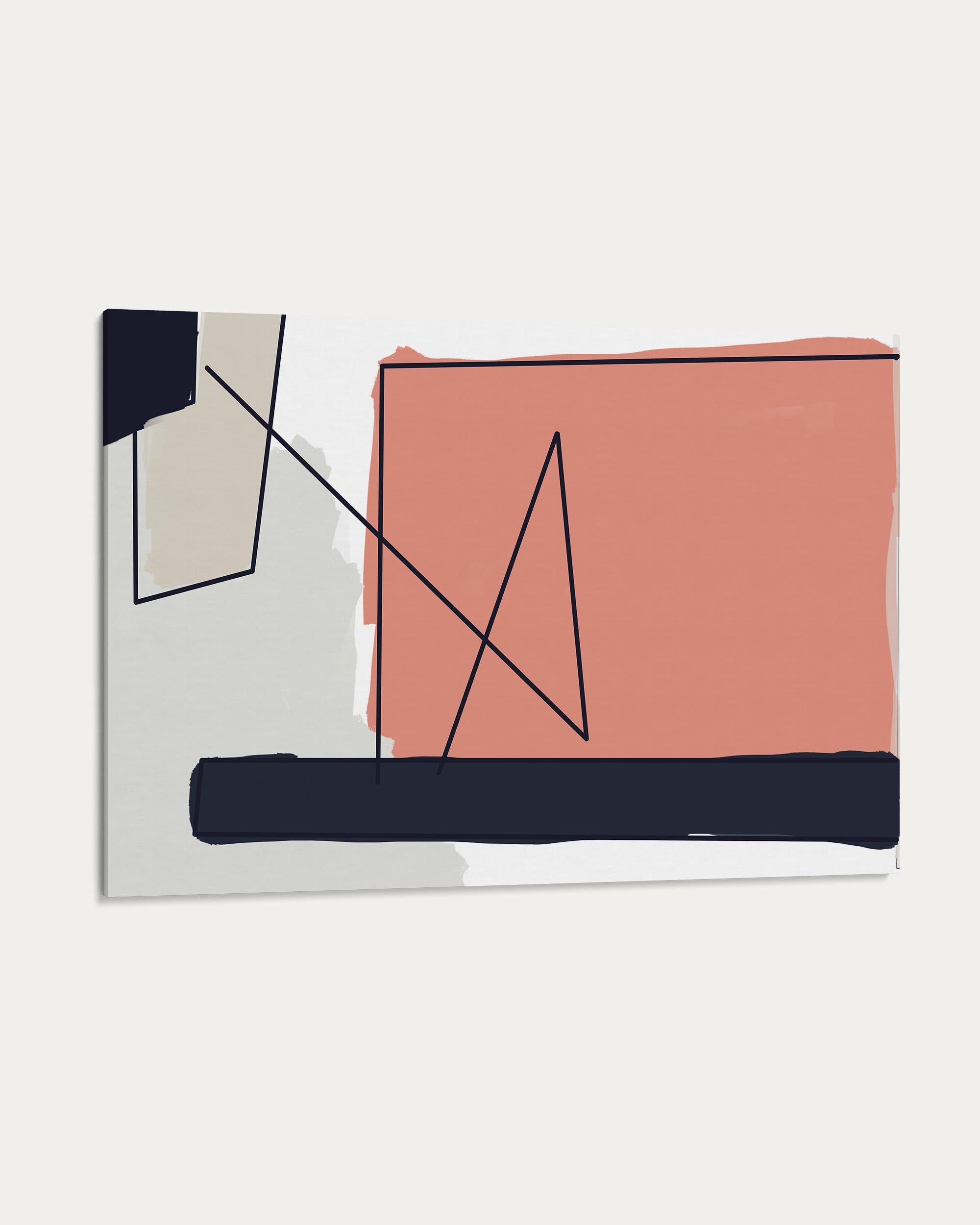 Coral On Grey Shapes Canvas Art