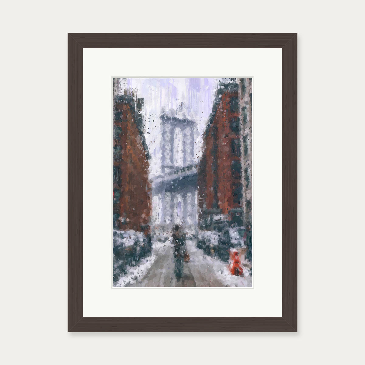 New York Snow Oil painting Art Print — 30 x 40 cm — Brown Frame