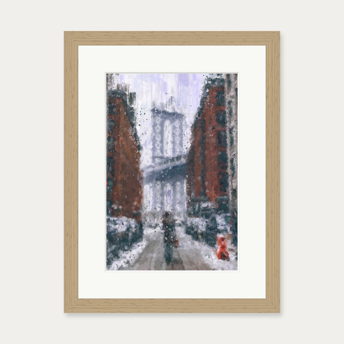 New York Snow Oil painting Art Print — 30 x 40 cm — Oak Frame