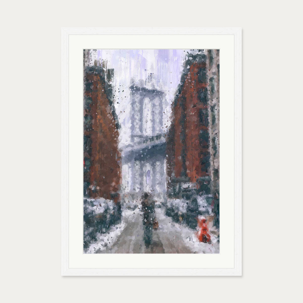 New York Snow Oil painting Art Print — 50 x 70 cm — White Frame