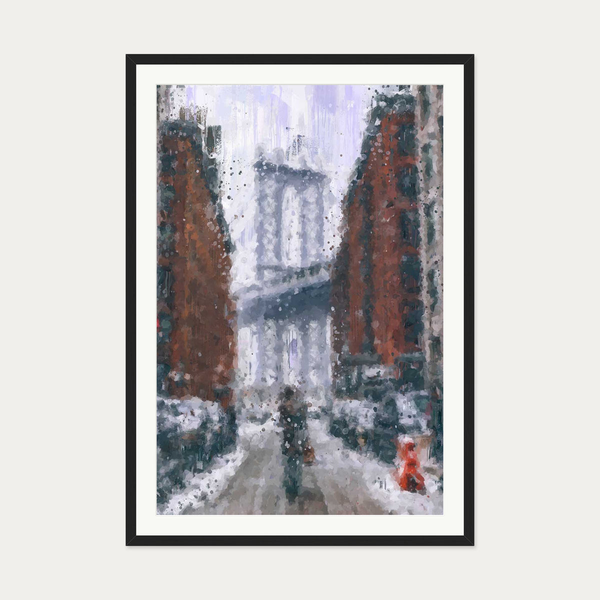 New York Snow Oil painting Art Print — 70 x 100 cm — Black Frame