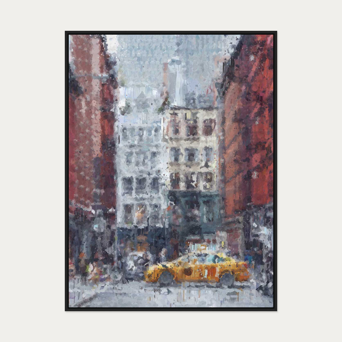 New York Taxi Impressionist Painting Canvas Art — 90 x 120 cm — Black Frame