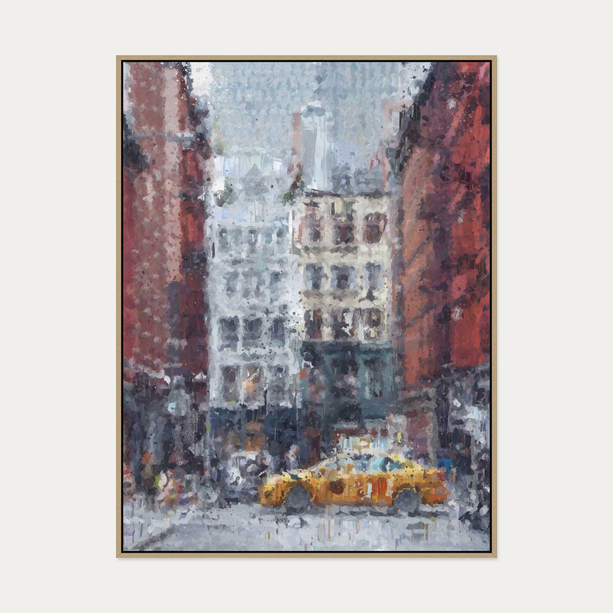 New York Taxi Impressionist Painting Canvas Art — 90 x 120 cm — Oak Frame