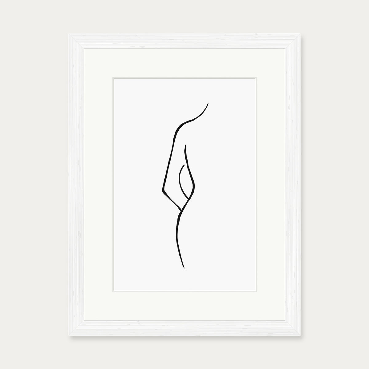 Nude Back Line Art Print — 30 x 40 cm — White Frame