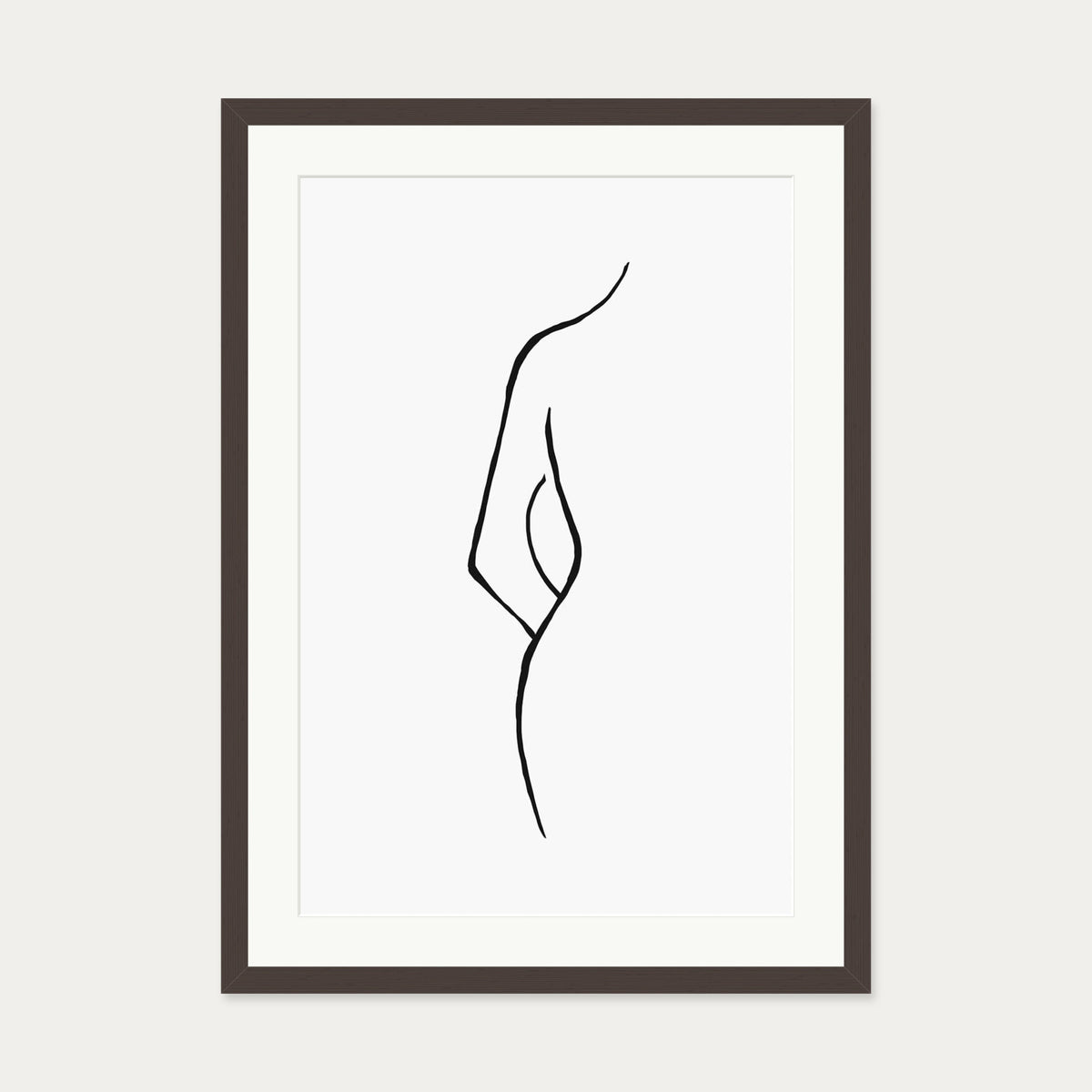 Nude Back Line Art Print — 50 x 70 cm — Brown Frame