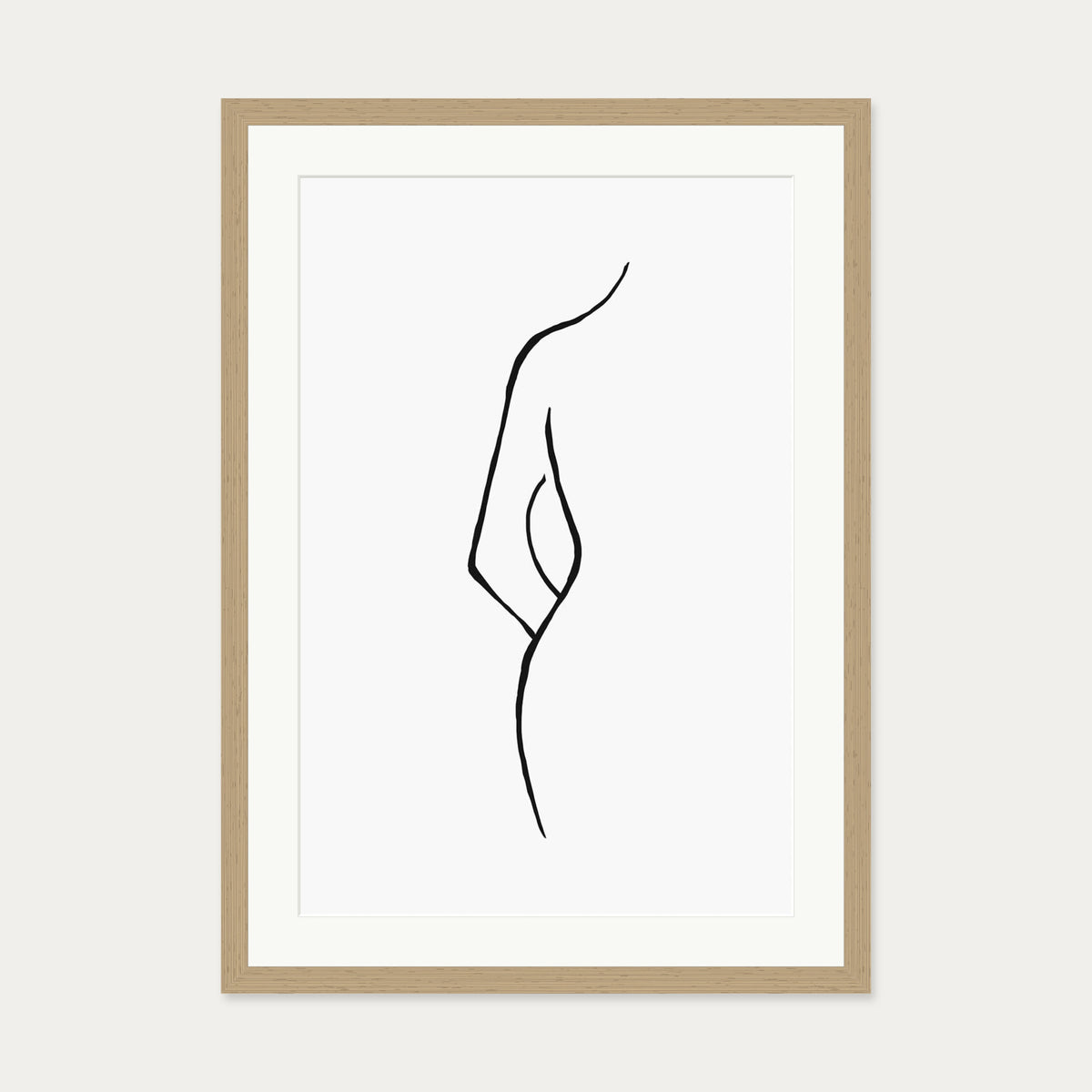 Nude Back Line Art Print — 50 x 70 cm — Oak Frame