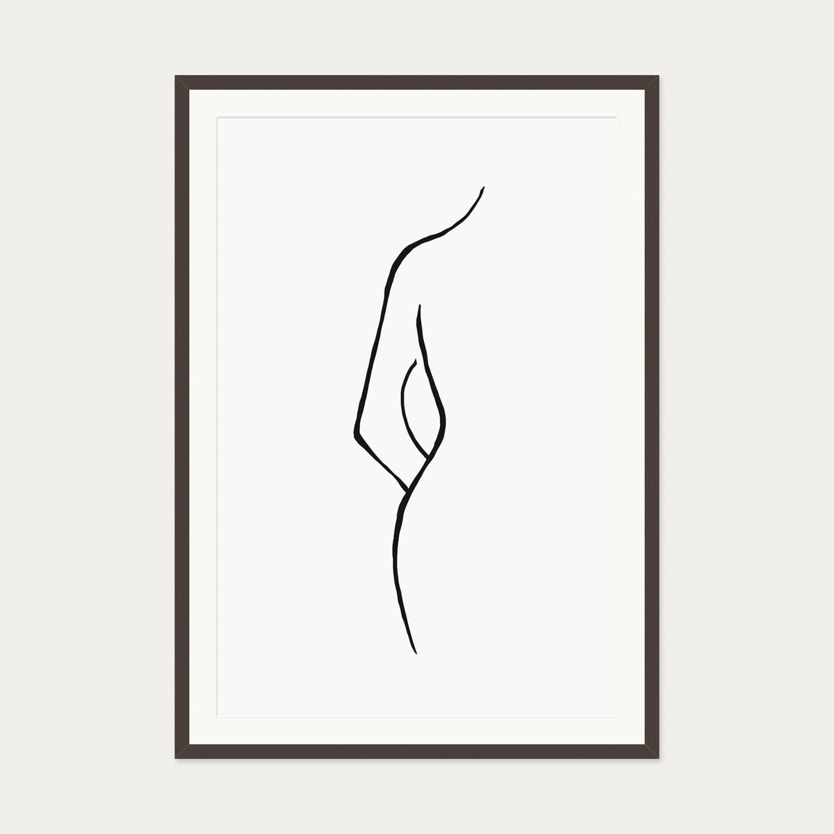 Nude Back Line Art Print — 70 x 100 cm — Brown Frame