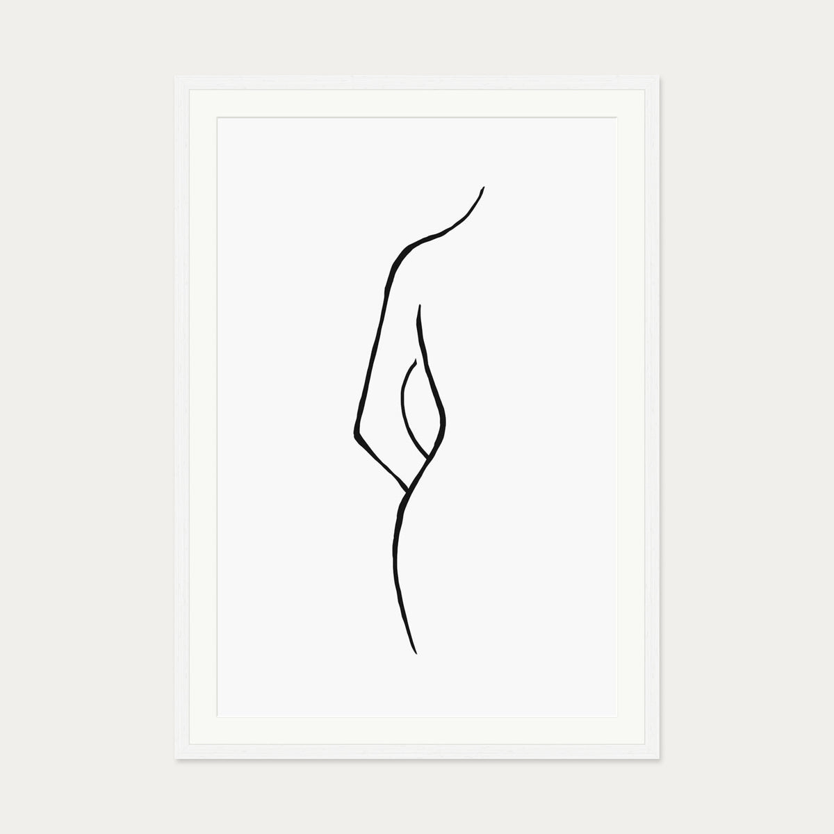 Nude Back Line Art Print — 70 x 100 cm — White Frame