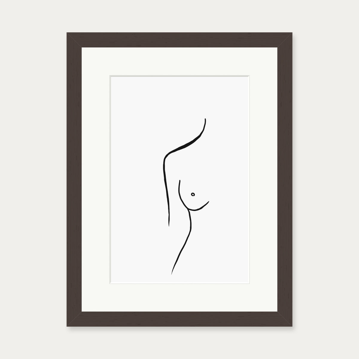 Nude Female Line Art Print — 30 x 40 cm — Brown Frame