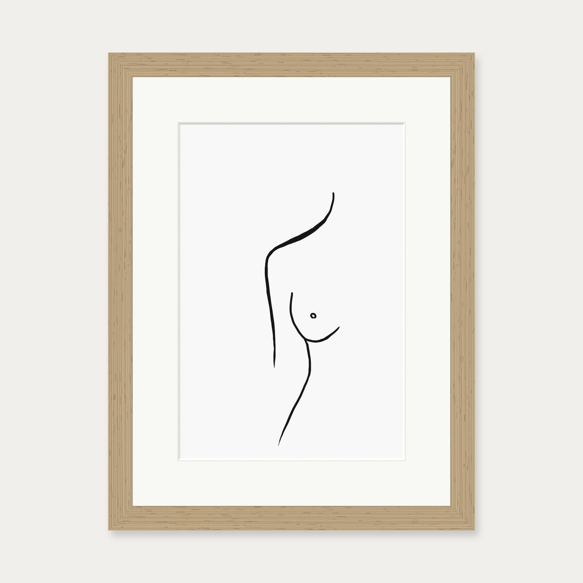 Nude Female Line Art Print — 30 x 40 cm — Oak Frame