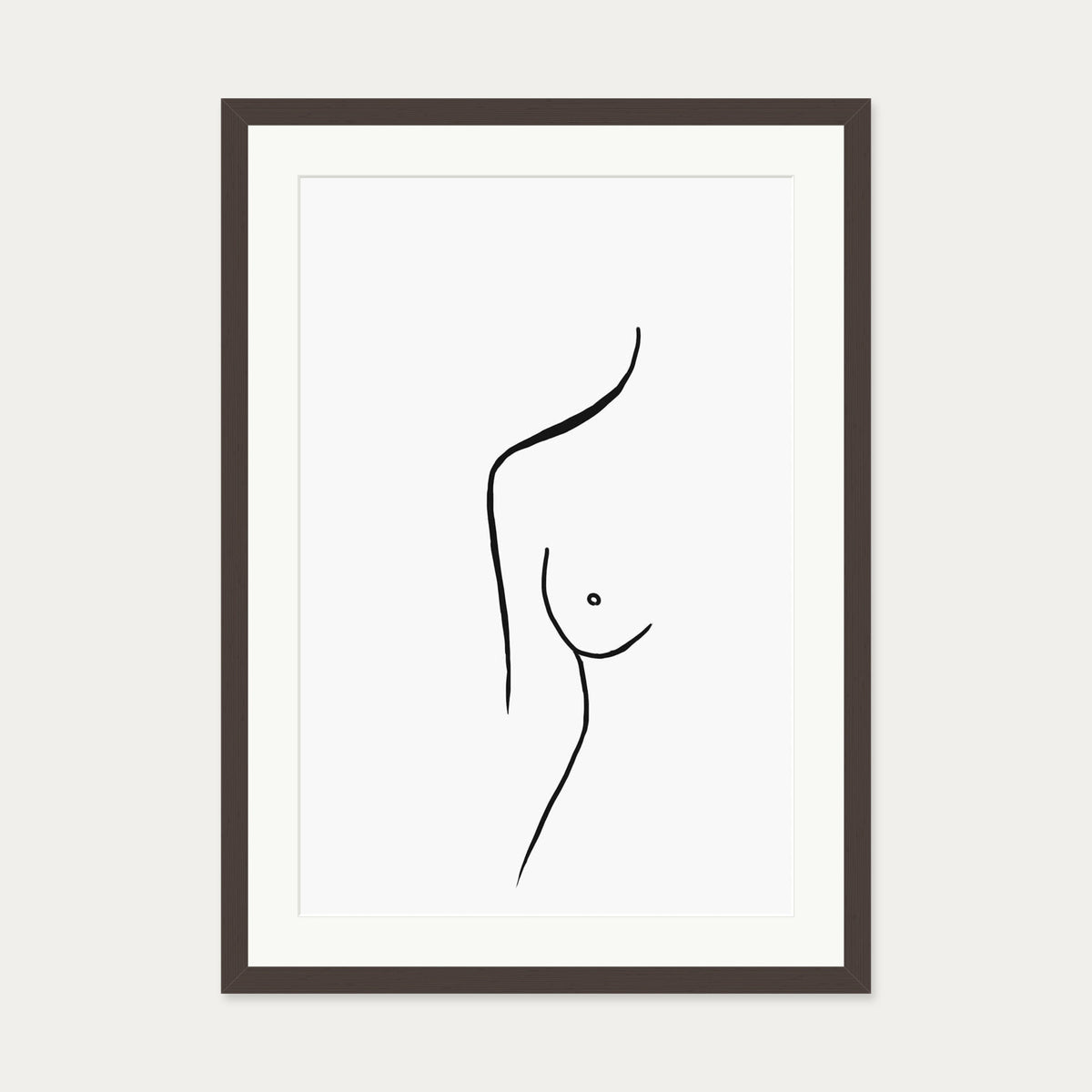 Nude Female Line Art Print — 50 x 70 cm — Brown Frame
