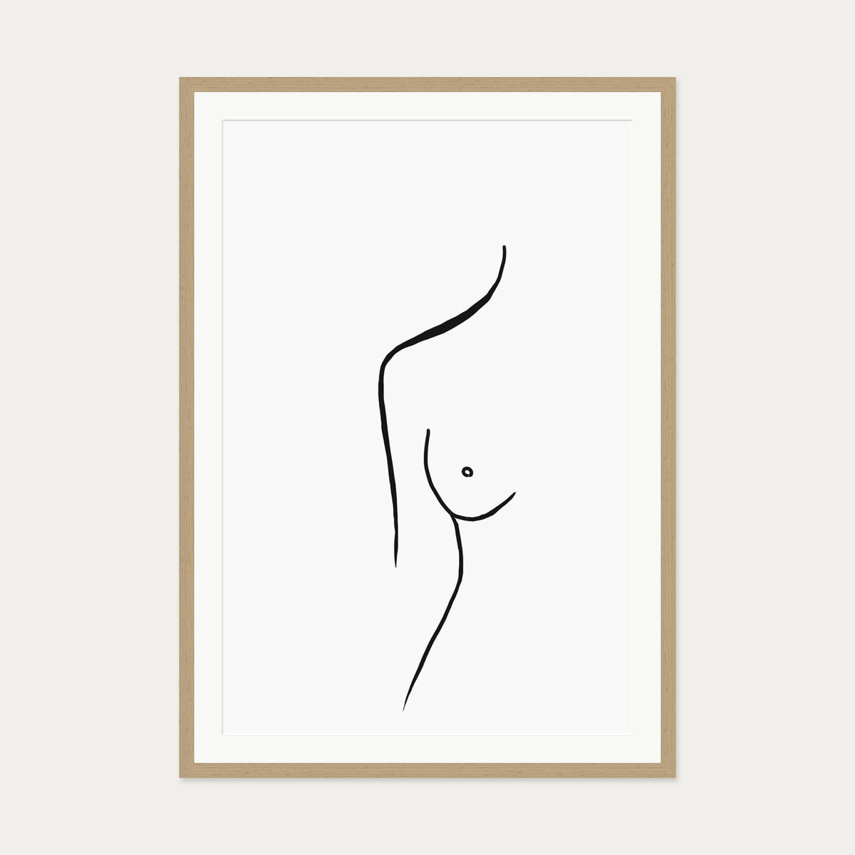 Nude Female Line Art Print — 70 x 100 cm — Oak Frame