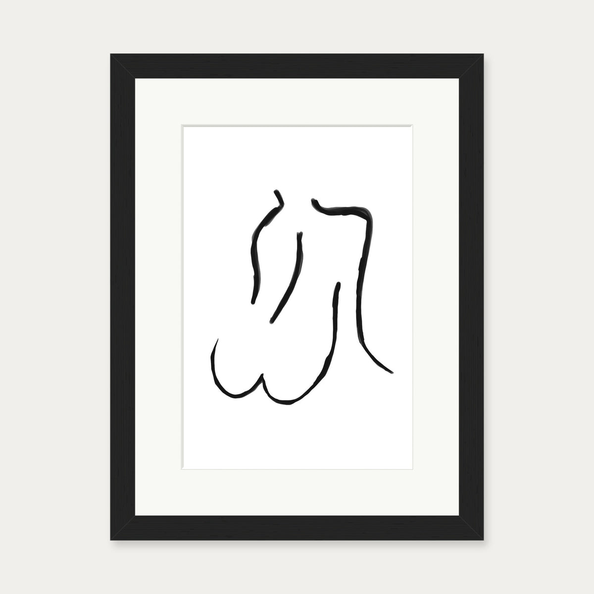 Nude Line Art Drawing Art Print — 30 x 40 cm — Black Frame